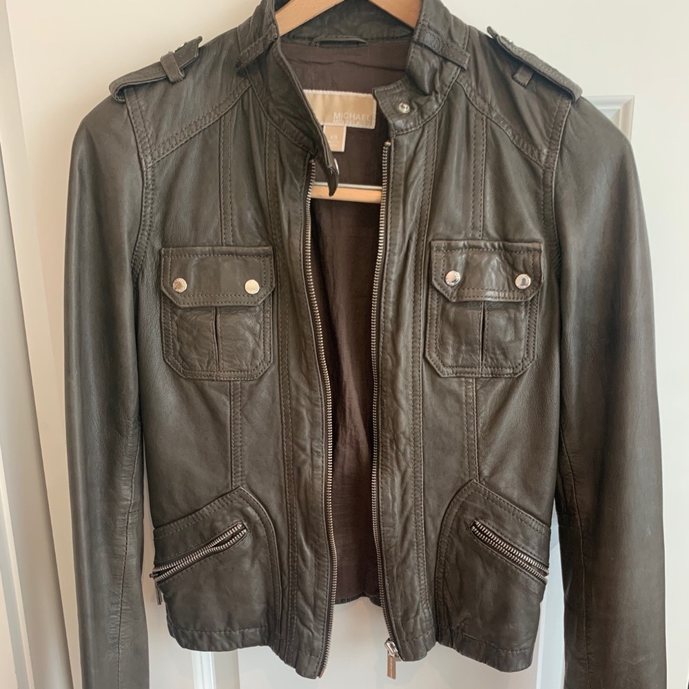 Michael Kors super cute army green leather jacket